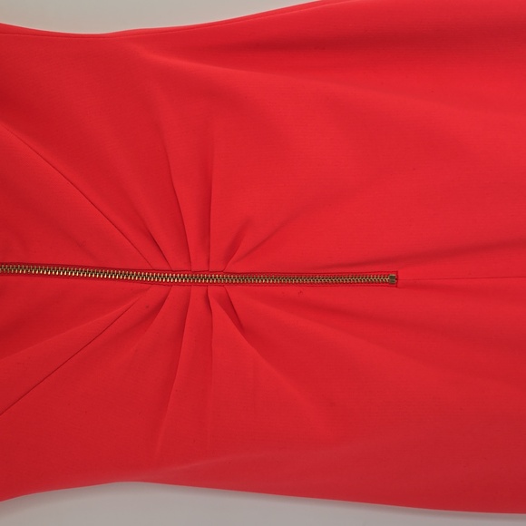 Ted Baker Dress Bright Coral Ruched Calf Length Sheath Ted Size 1 (US 4) - Picture 13 of 15